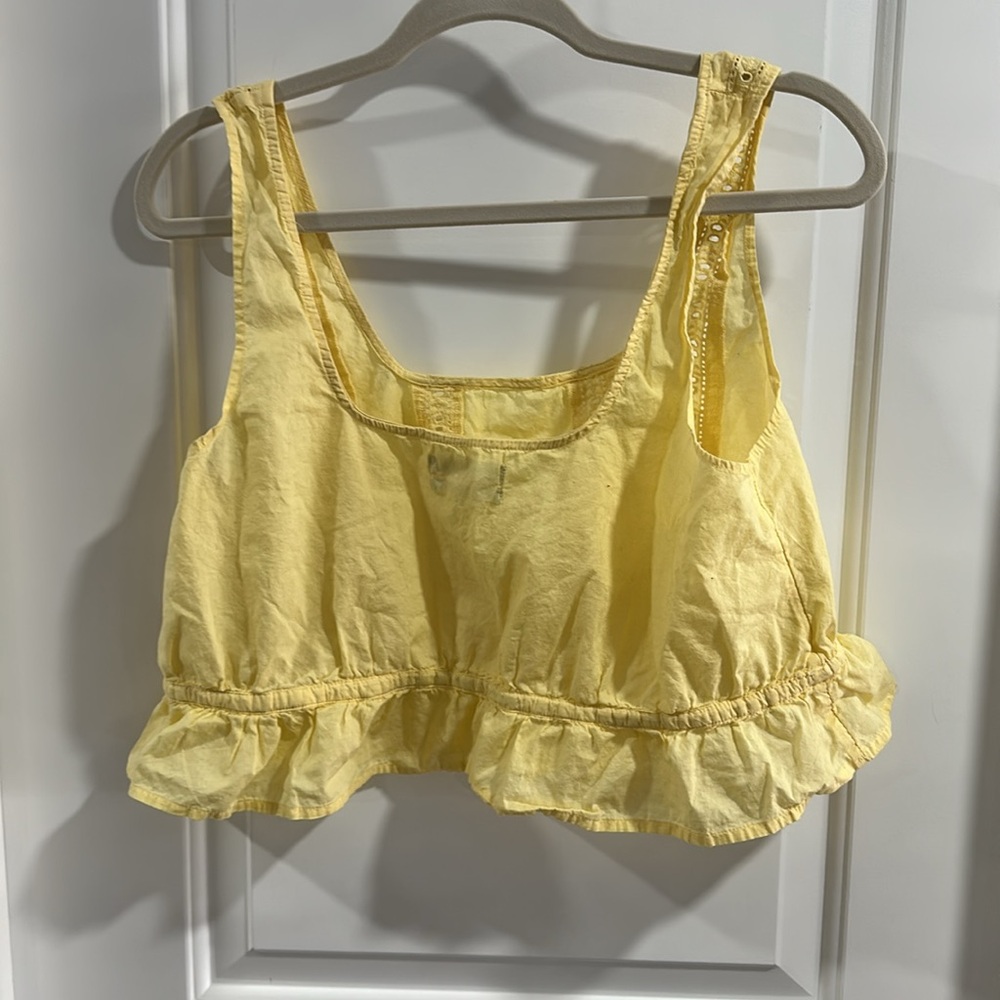 Urban Outfitters Yellow Ruffle Tie Waist Eyelet Top - Picture 6 of 6